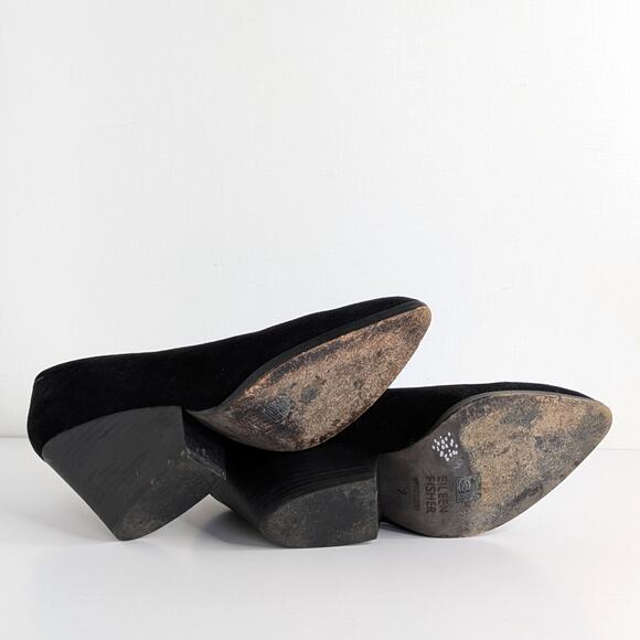 Eileen Fisher Hawk Black Suede Wedge Pumps Almond Toe Slip On Heel Women's 7 - Picture 9 of 12